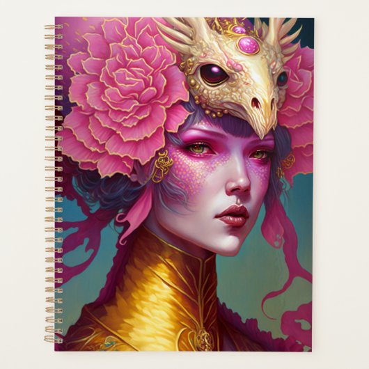 Roze dragon Skull Woman Fantasy Art Planner (Voorkant)