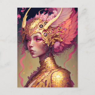 Roze dragon Woman Fantasy Art Briefkaart