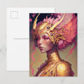 Roze dragon Woman Fantasy Art Briefkaart (Voorkant / Achterkant)