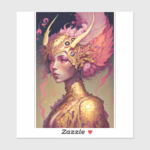 Roze dragon Woman Fantasy Art Sticker