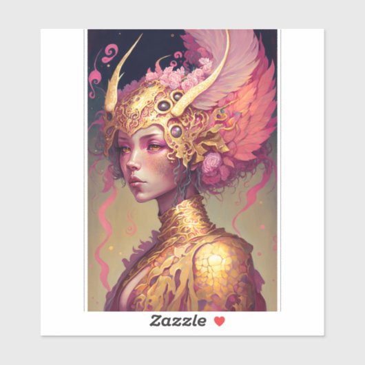 Roze dragon Woman Fantasy Art Sticker (Vel)
