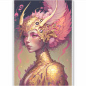 Roze dragon Woman Fantasy Art Sticker (Voorkant)