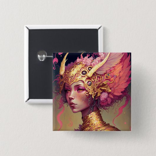 Roze dragon Woman Fantasy Art Vierkante Button 5,1 Cm (Voorkant /achterkant)