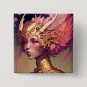 Roze dragon Woman Fantasy Art Vierkante Button 5,1 Cm (Voorkant)