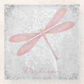 Roze Dragonfly Aangepast Onderzetter van glas (Voorkant)