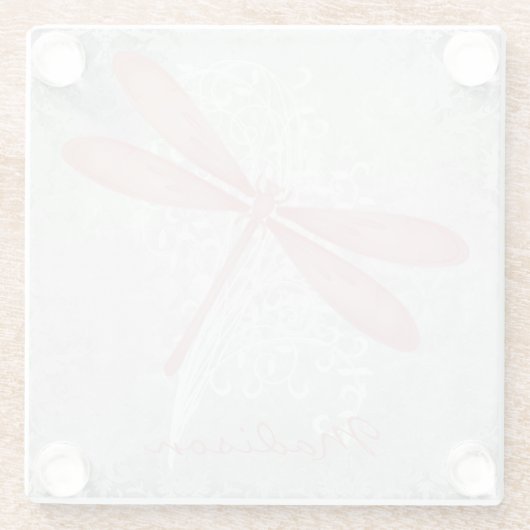 Roze Dragonfly Aangepast Onderzetter van glas Glazen Onderzetter (Achterkant)