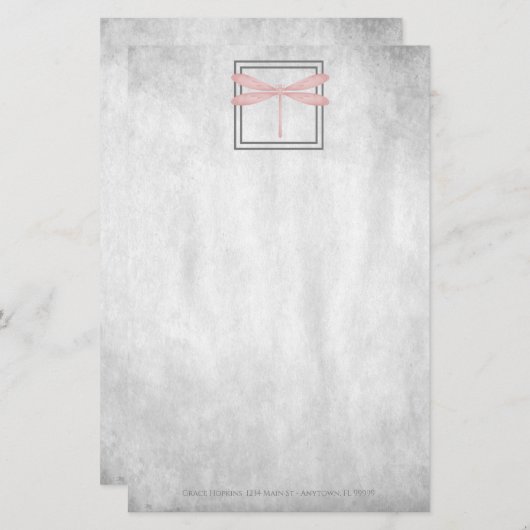 Roze Dragonfly - Aangepaste schrijfbenodigdheden Briefpapier (Voorkant / Achterkant)