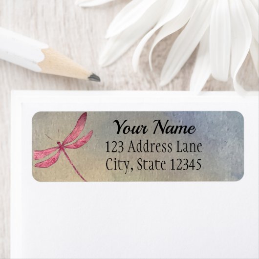 Roze Dragonfly adreslabel Etiket (Insitu)