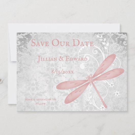 Roze dragonfly bespaart de datum aankondiging (Voorkant)
