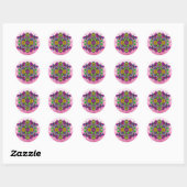 Roze Dragonfly en Flowers Mandala Hand Drawn Art Ronde Sticker (Vel)