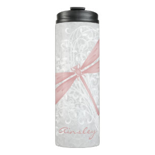 Roze Dragonfly - gepersonaliseerde thermische trom Thermosbeker