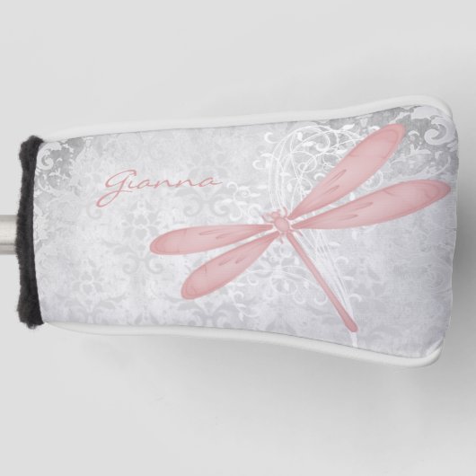 Roze Dragonfly Persoonlijk Golfhoofd Hoesje Golfheadcover (Voorkant)