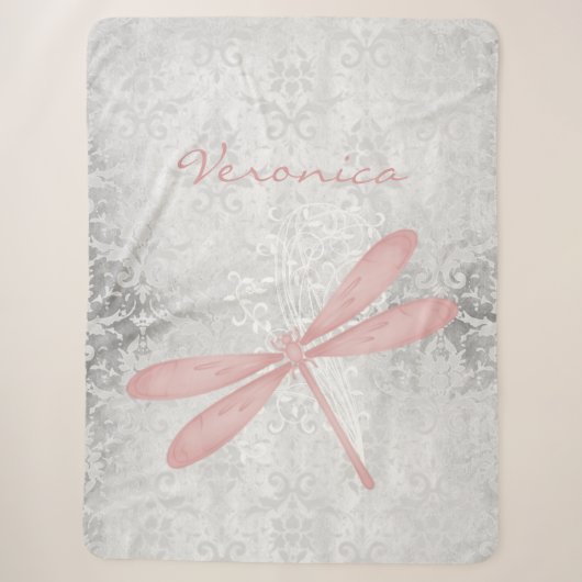 Roze Dragonfly Persoonlijke Sherpa Blanket Deken (Voorkant)