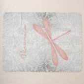 Roze Dragonfly Persoonlijke Sherpa Blanket Deken (Voorkant (horizontaal))