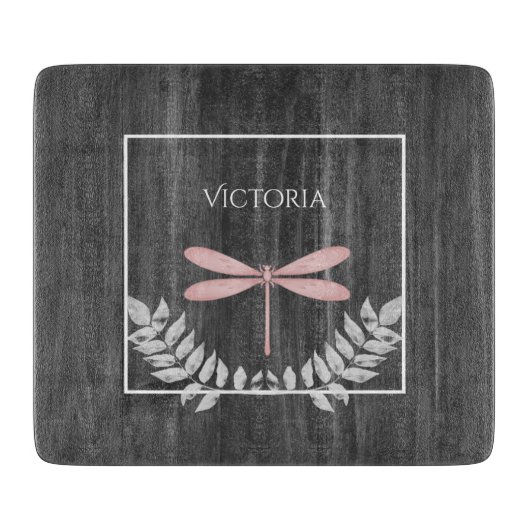 Roze Dragonfly Rustic Aangepast snijvlak Snijplank (Voorkant)