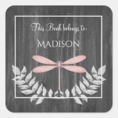 Roze Dragonfly Rustic Book Sticker (Voorkant)