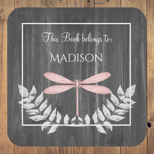 Roze Dragonfly Rustic Book Sticker