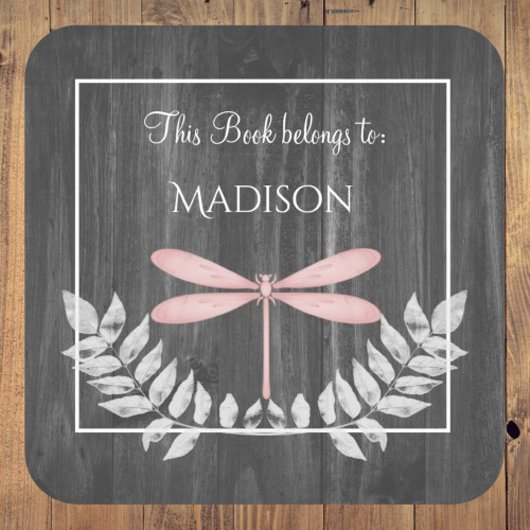 Roze Dragonfly Rustic Book Sticker
