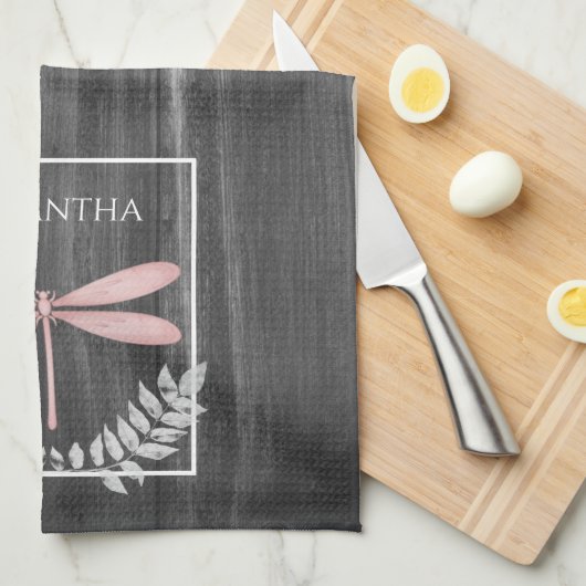 Roze Dragonfly Rustic Kitchen Towel Theedoek (Quarter Fold)