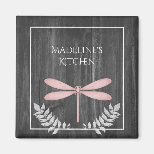 Roze Dragonfly Rustic Magnet (Voorkant)