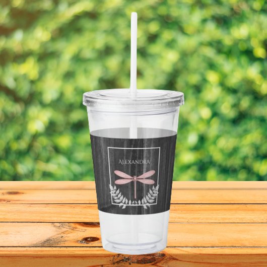 Roze dragonfly Rustic Personalized Acryltumbler Acryl Drinkbeker