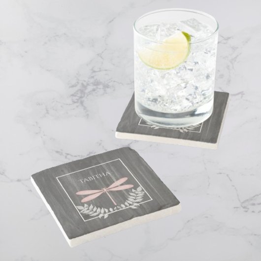 Roze Dragonfly Rustic Personalized Stone Onderzett Stenen Onderzetter