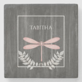 Roze Dragonfly Rustic Personalized Stone Onderzett Stenen Onderzetter (Voorkant)