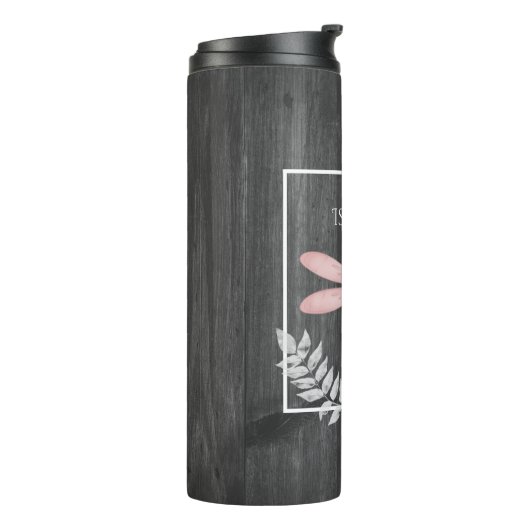 Roze Dragonfly Rustic Personalized Thermal Tumbler Thermosbeker (Gedraaid links)