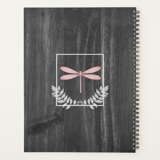 Roze Dragonfly Rustic Planner (Achterkant)