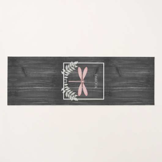 Roze Dragonfly Rustic Yoga Mat (Voorkant (horizontaal))