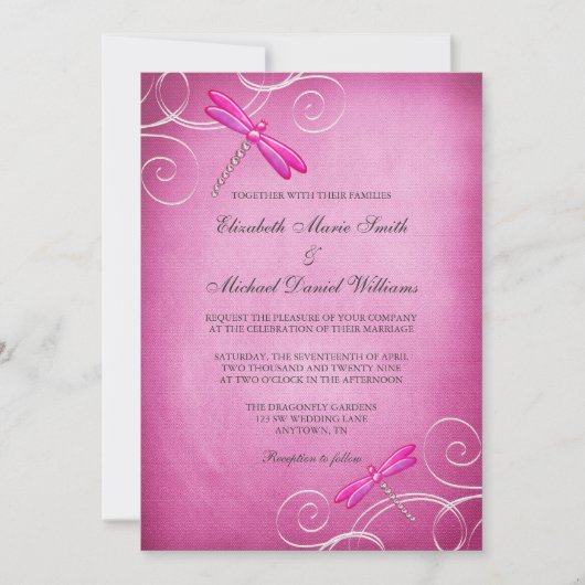 Roze Dragonfly Swirls Weddenschap Kaart (Voorkant)