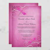 Roze Dragonfly Swirls Weddenschap Kaart (Voorkant / Achterkant)