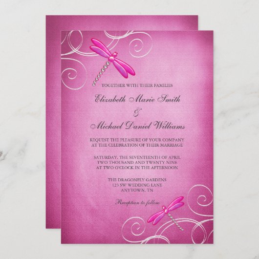 Roze Dragonfly Swirls Weddenschap Kaart (Voorkant / Achterkant)