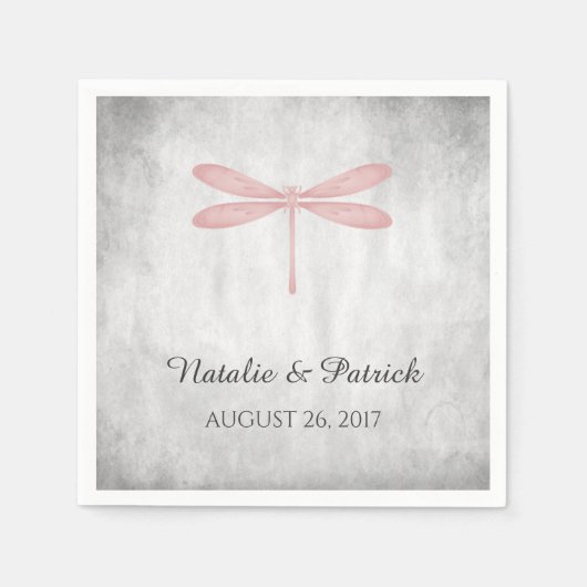 Roze Dragonfly Weddenpapier servetten (Voorkant)