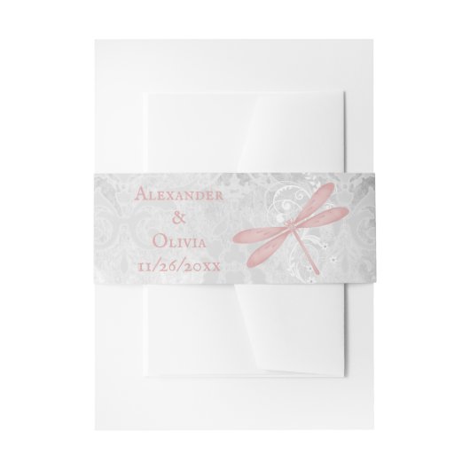 Roze Dragonfly Wedding Invite Belly Band Uitnodigingen Wikkel (Voorkant Voorbeeld)