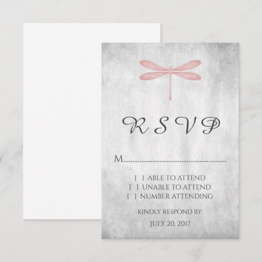 Roze Dragonfly Wedding RSVP Kaart (Voorkant / Achterkant)