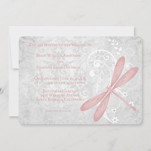 Roze Dragonfly Weduwuitnodiging Kaart (Voorkant)