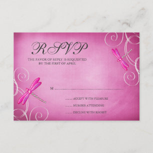 Roze Dragonfly Wervelt Huwelijk RSVP Response Kaar Kaartje