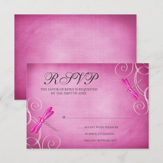 Roze Dragonfly Wervelt Huwelijk RSVP Response Kaar Kaartje (Voorkant / Achterkant)