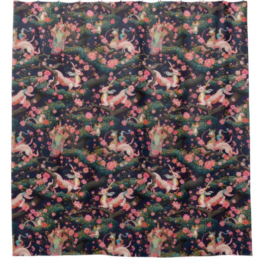 Roze dragons en Cherry Blossom Douchegordijn (Voorkant)