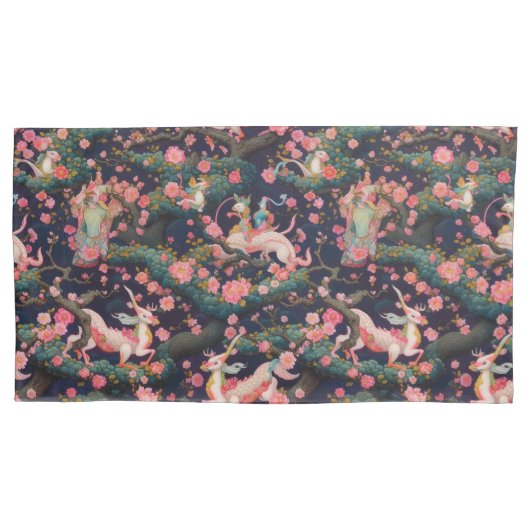 Roze dragons en Cherry Blossom Kussensloop (Voorkant-Links)