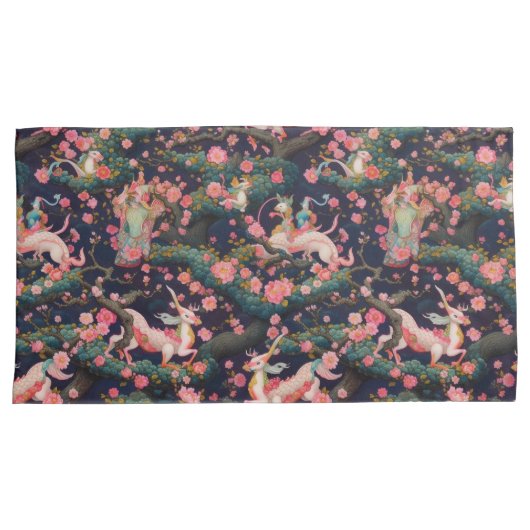 Roze dragons en Cherry Blossom Kussensloop (Voorkant-Rechts)