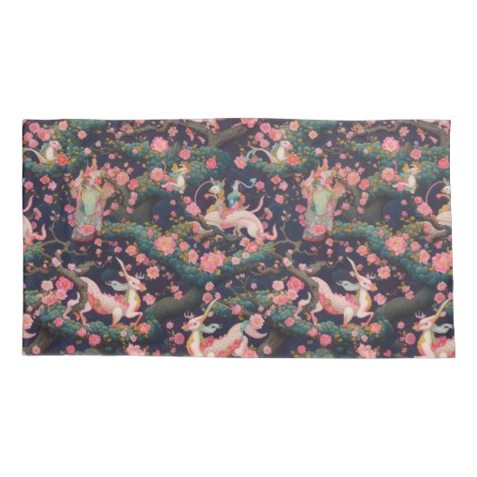 Roze dragons en Cherry Blossom Kussensloop (Achterkant-Links)