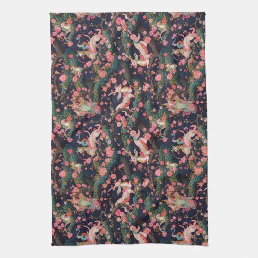 Roze dragons en Cherry Blossom Theedoek (Verticaal)