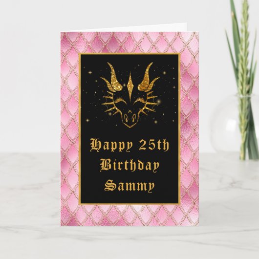 Roze drakenschalen Faux Glitter Happy Birthday Kaart (Voorkant)