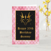 Roze drakenschalen Faux Glitter Happy Birthday Kaart (Gele Bloem)