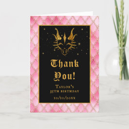 Roze drakenschalen Gold Faux Glitter Birthday Bedankkaart