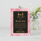 Roze drakenschalen Gold Faux Glitter Birthday Bedankkaart (Staand voorkant)