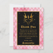 Roze drakenschalen Gold Faux Glitter Birthday Bedankkaart (Voorkant)