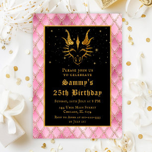 Roze drakenschalen Gold Faux Glitter Birthday Kaart